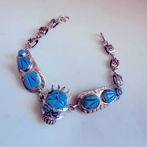 NWOT Unisex Handmade Sterling Silver and Genuine Turquoise Skull Bracelet